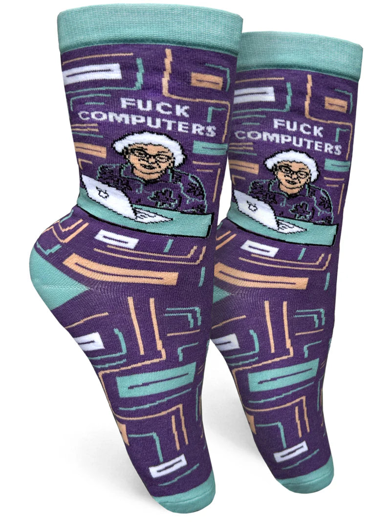 vibe socks with hip-hop-Fuck Computers Crew Socks