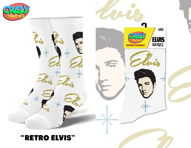 pitch socks with camping-Retro Elvis - Mens Crew Folded