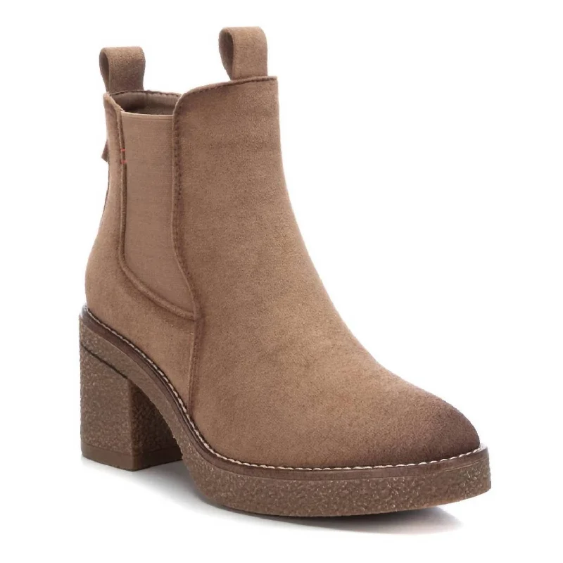 women's durable work pumps-Women's Suede Ankle Booties In Taupe