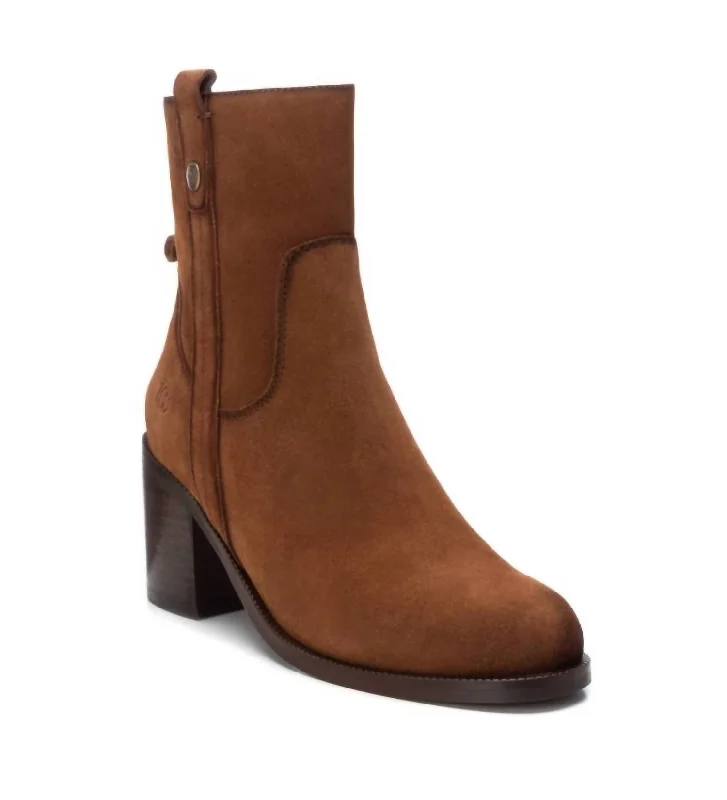 women's airy hiking flats-Women's Suede Block Heel Booties In Camel