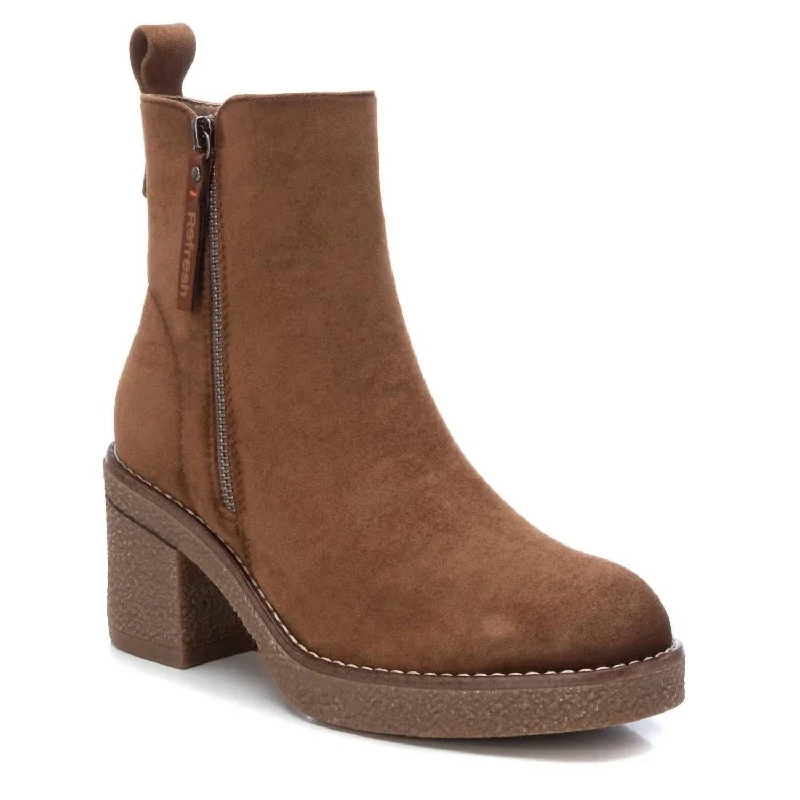 women's breathable knit sneakers-Women's Suede Booties In Camel