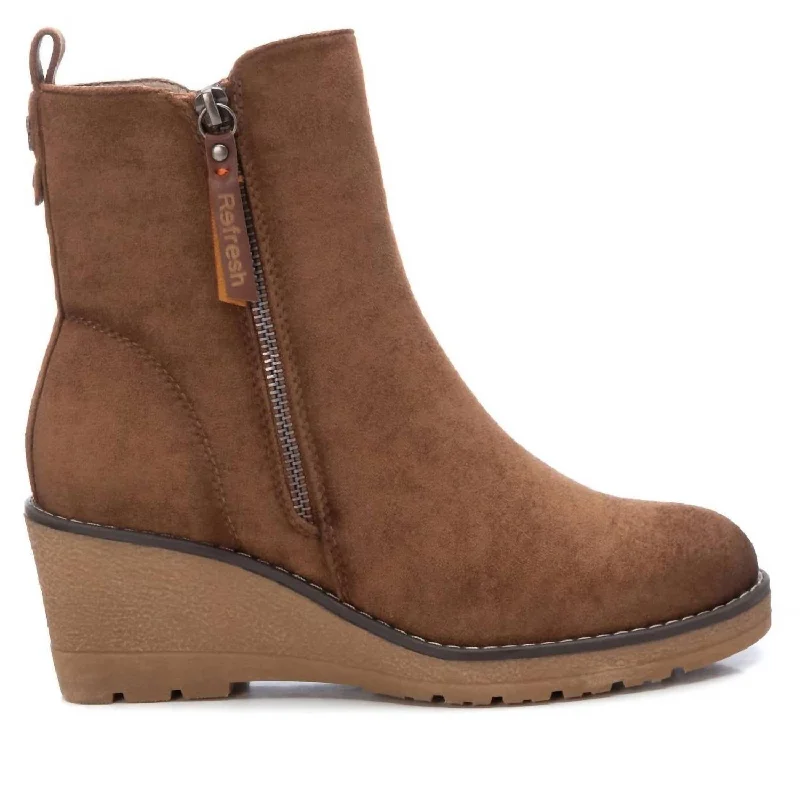 women's On running shoes-Women's Suede Booties In Camel