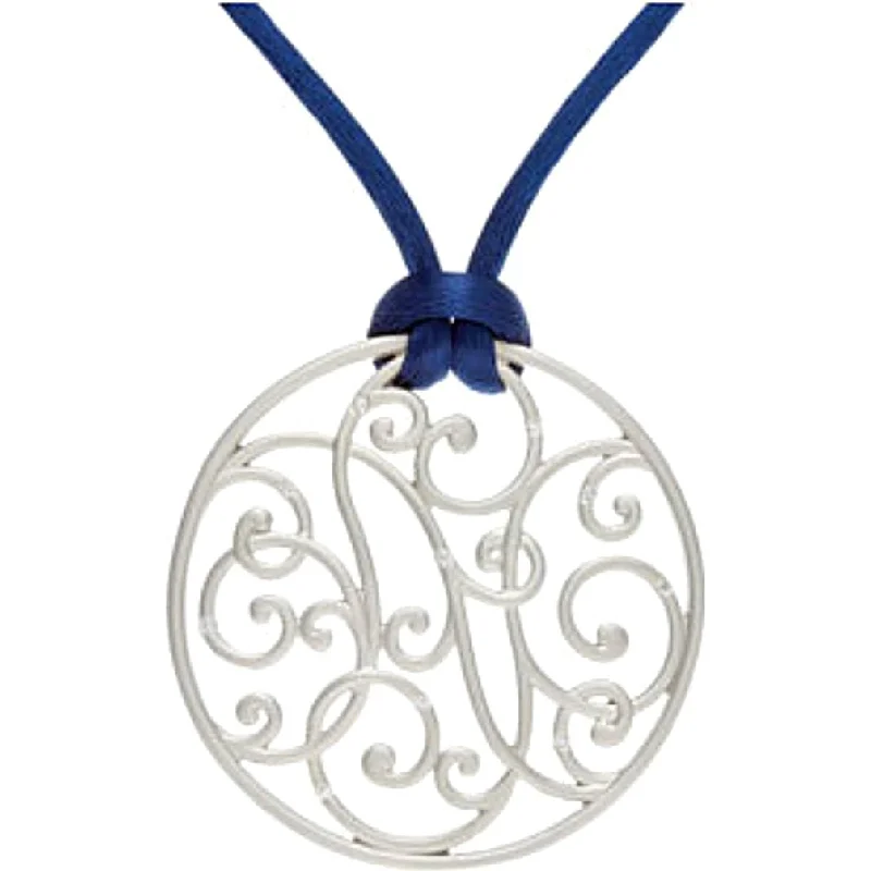 gold starburst stud chokers-10-Stone Diamond Filigree Scrollwork Sterling Silver Pendant Necklace, Navy Cord, 18" (1/10 Ctw)