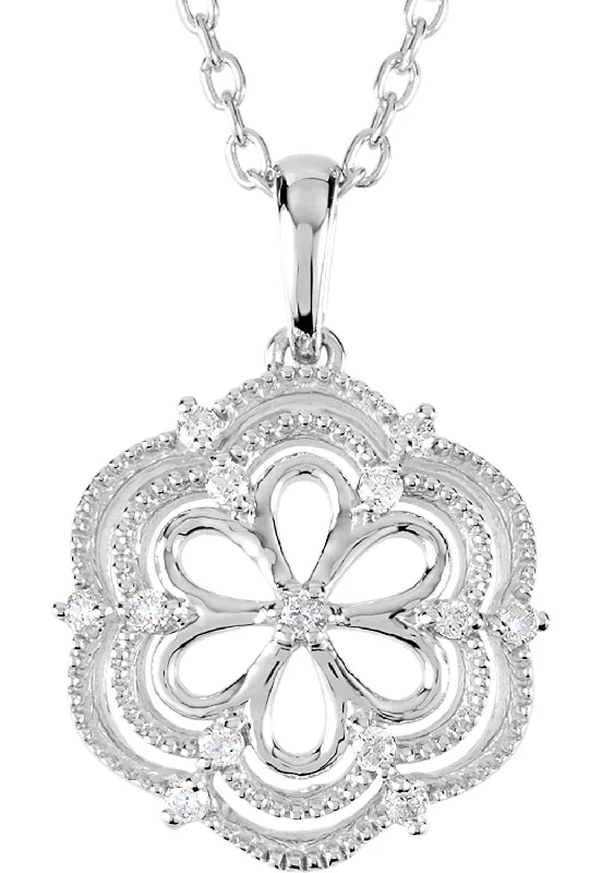 luxury purple sapphire pendants-13-Stone Diamond Flower Pendant Necklace, Sterling Silver, 18" (.08 Ctw)