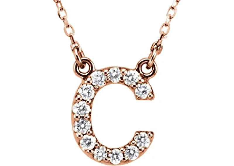 turquoise curved stud earrings-14k Rose Gold Diamond Initial 'C' 1/6 Cttw Necklace, 16" (GH Color, I1 Clarity)