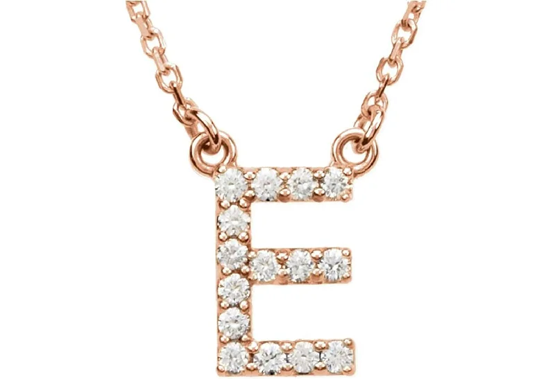 minimalist platinum necklaces-14k Rose Gold Diamond Initial 'E' 1/6 Cttw Necklace, 16" (GH Color, I1 Clarity)