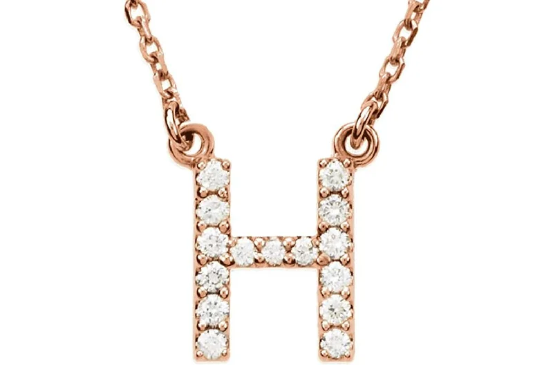 engraved silver scalloped stud pendants-14k Rose Gold Diamond Initial 'H' 1/6 Cttw Necklace, 16" (GH Color, I1 Clarity)