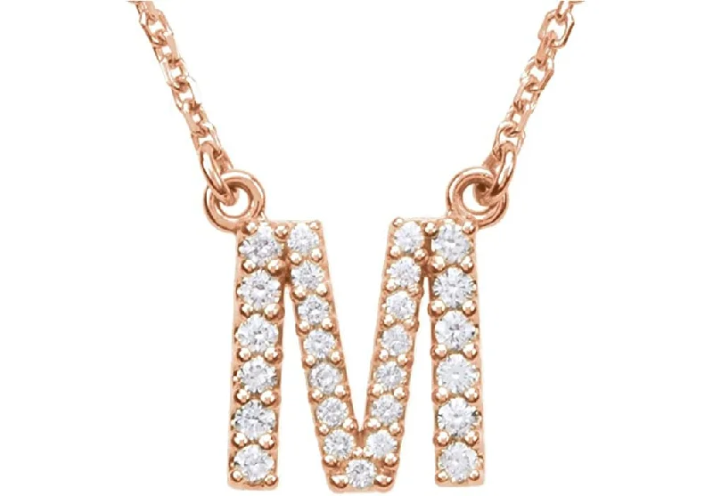 silver petal stud necklaces-14k Rose Gold Diamond Initial 'M' 1/5 Cttw Necklace, 16" (GH Color, I1 Clarity)