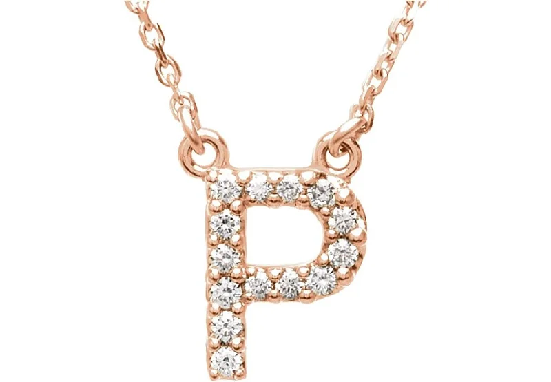 minimalist orange sapphire rings-14k Rose Gold Diamond Initial 'P' 1/8 Cttw Necklace, 16" (GH Color, I1 Clarity)