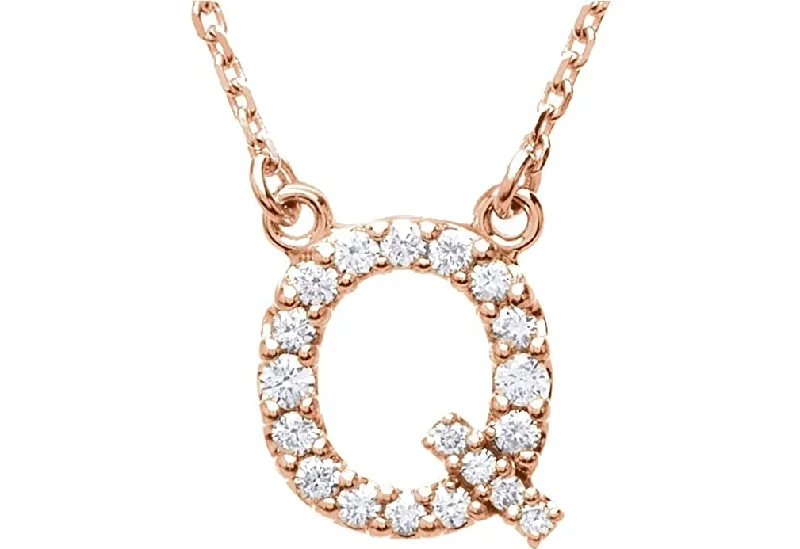 vintage silver crescent bracelets-14k Rose Gold Diamond Initial 'Q' 1/6 Cttw Necklace, 16" (GH Color, I1 Clarity)