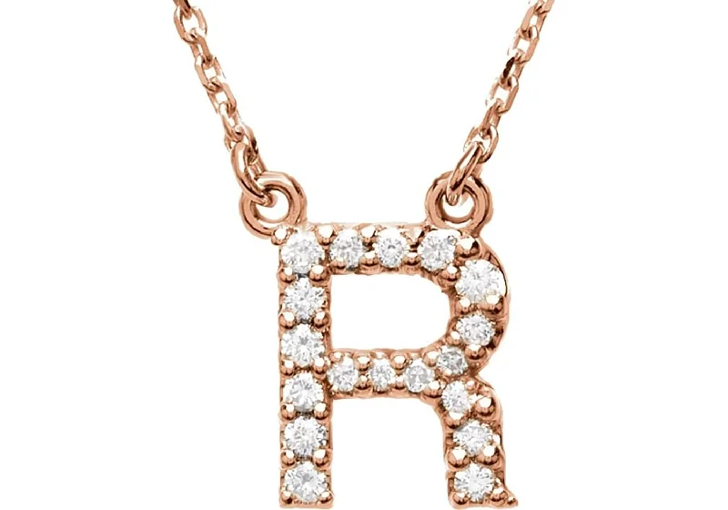 pearl curved stud earrings-14k Rose Gold Diamond Initial 'R' 1/6 Cttw Necklace, 16" (GH Color, I1 Clarity)