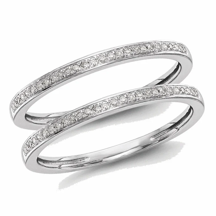 diamond oval drop rings-14k White Gold SET OF 2 Diamond Wedding Bands