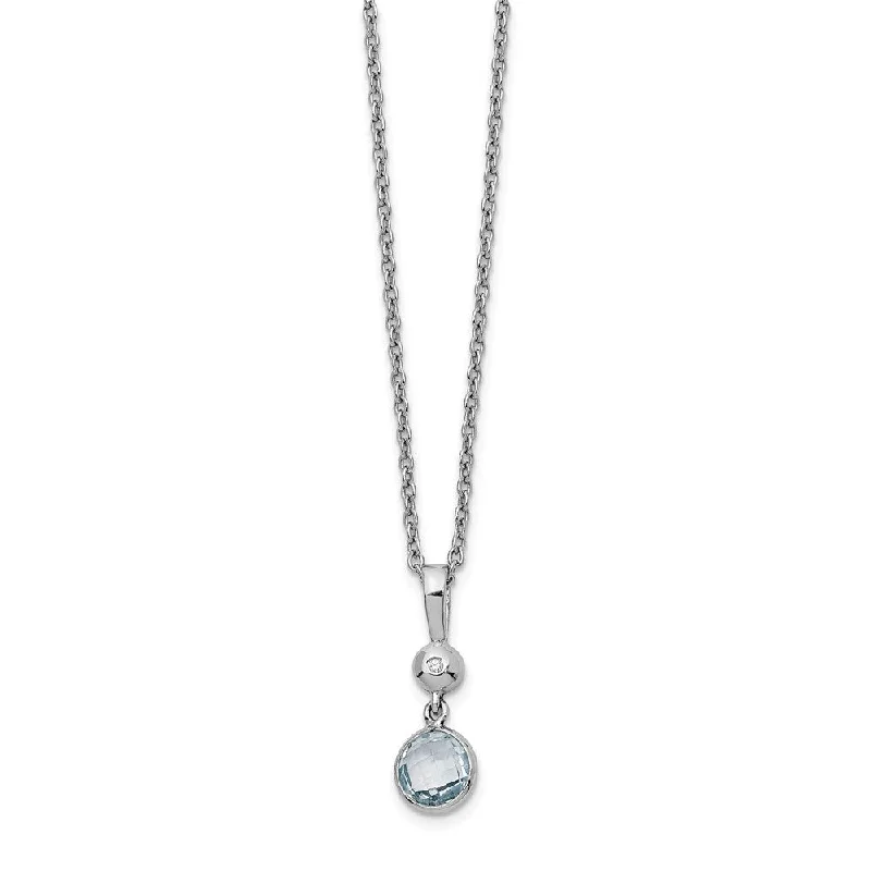 resin yellow opal pendants-Blue Topaz and Diamond Necklace in Rhodium Plated Silver, 18-20 Inch