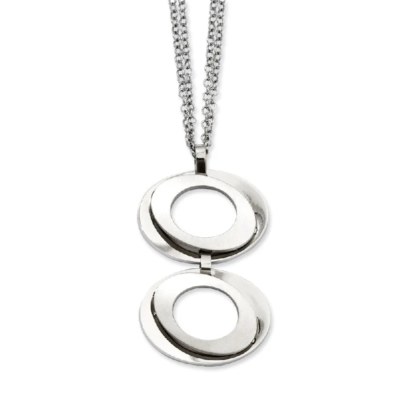 engraved platinum necklaces-Brushed and Polished Adjustable Steel Necklace 16.5 to 17.5 Inch