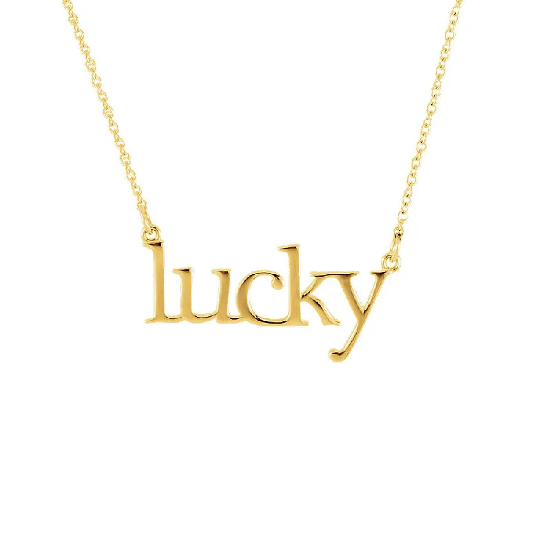 vintage silver butterfly drop chokers-Lucky Script Necklace in 14k Yellow Gold, 16.25 Inch