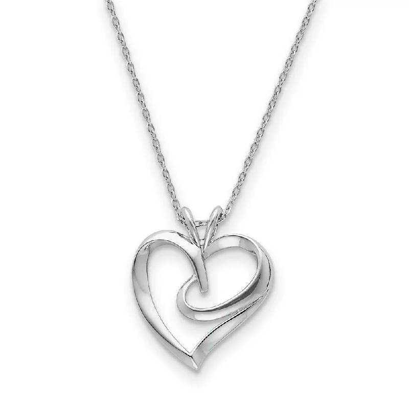 adjustable white jade anklets-Rhodium Plated Sterling Silver Hugging Heart Necklace, 18 Inch