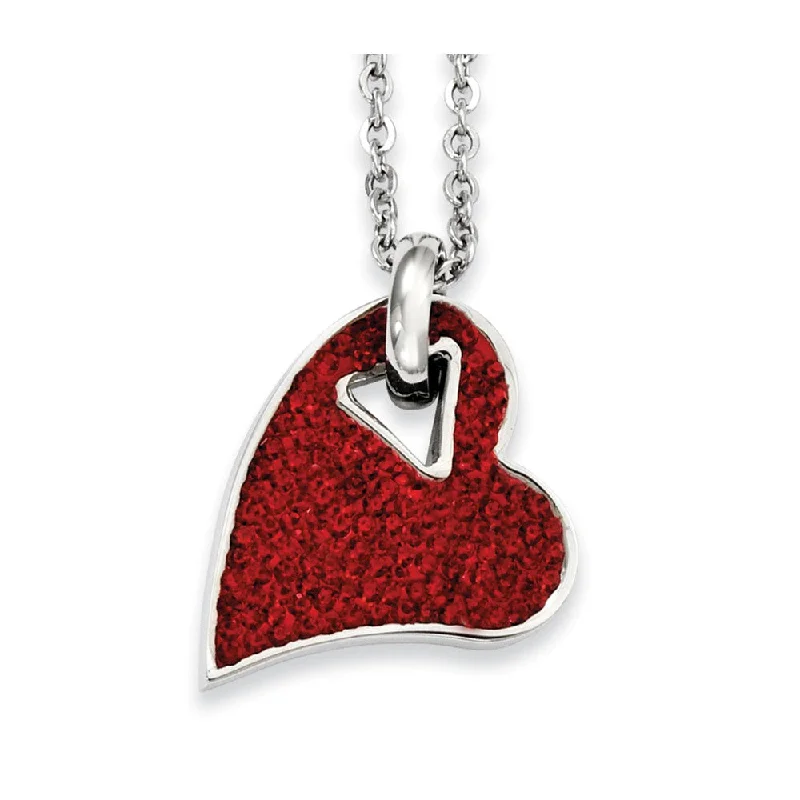 minimalist tungsten drop chokers-Stainless Steel and Red Crystal Heart Necklace - 20 Inch