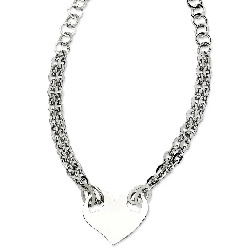 diamond scalloped anklets-Stainless Steel Engravable Polished Heart Necklace - 20 Inch