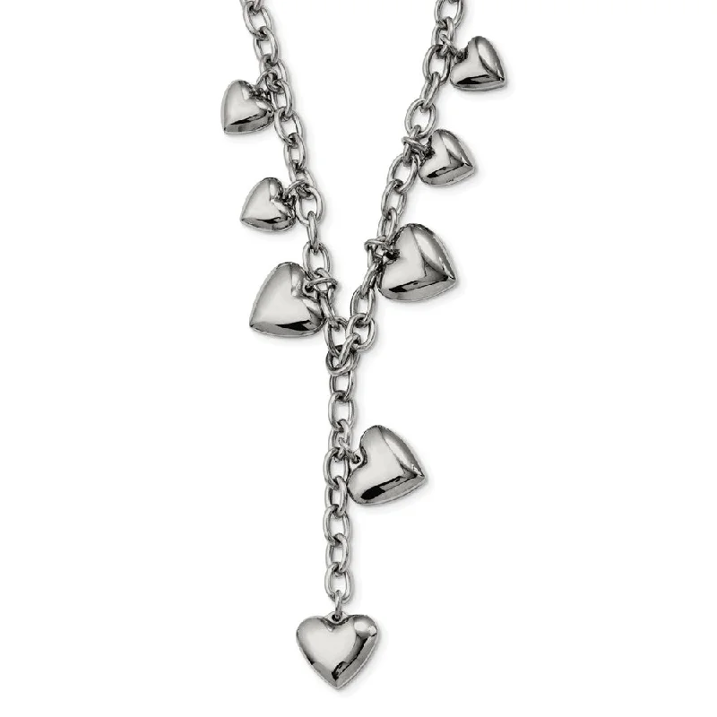 modern gold arch chokers-Stainless Steel Puffed Hearts Y Necklace - 18 Inch