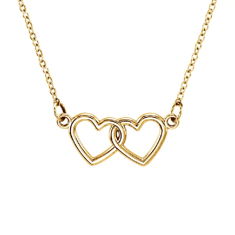 silver curved stud pendants-Tiny Double Heart Necklace in 14k Yellow Gold, 18 Inch