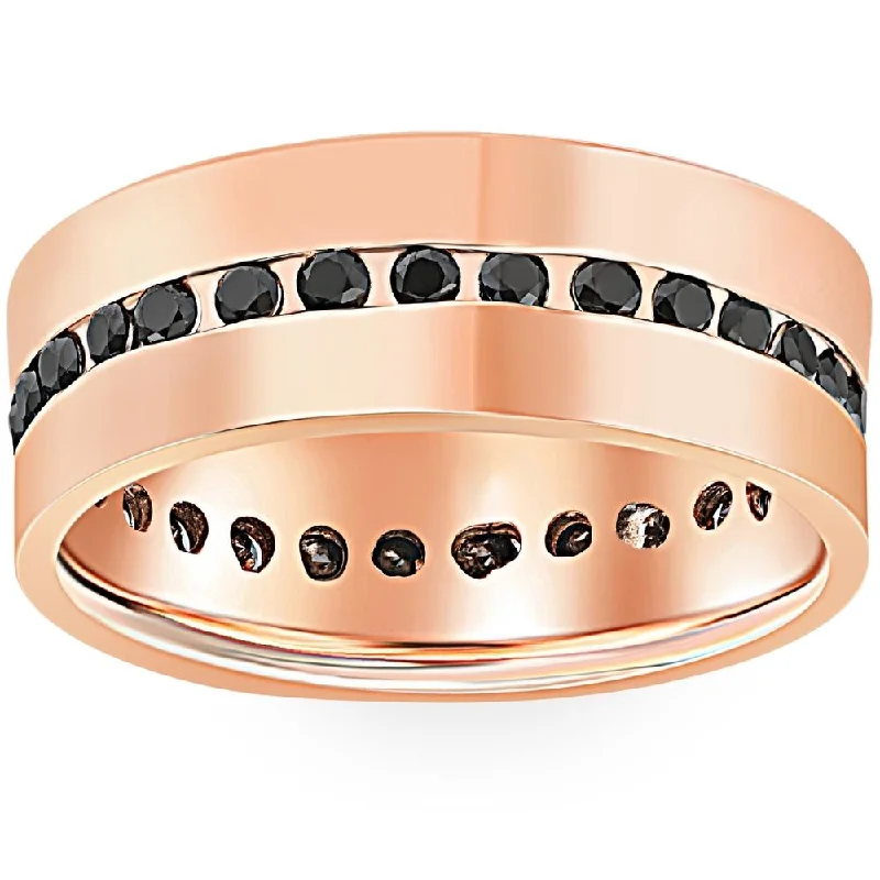 engraved gold butterfly pendants-1 1/4ct Black Diamond Channel Set Eternity Ring 14K Rose Gold