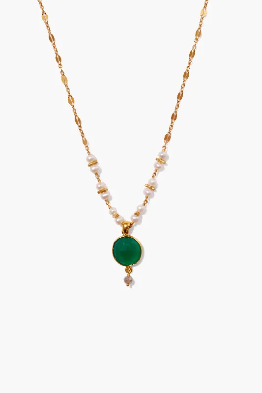 adjustable green onyx anklets-Aventurine Mix and Pearl Penina Pendant Necklace