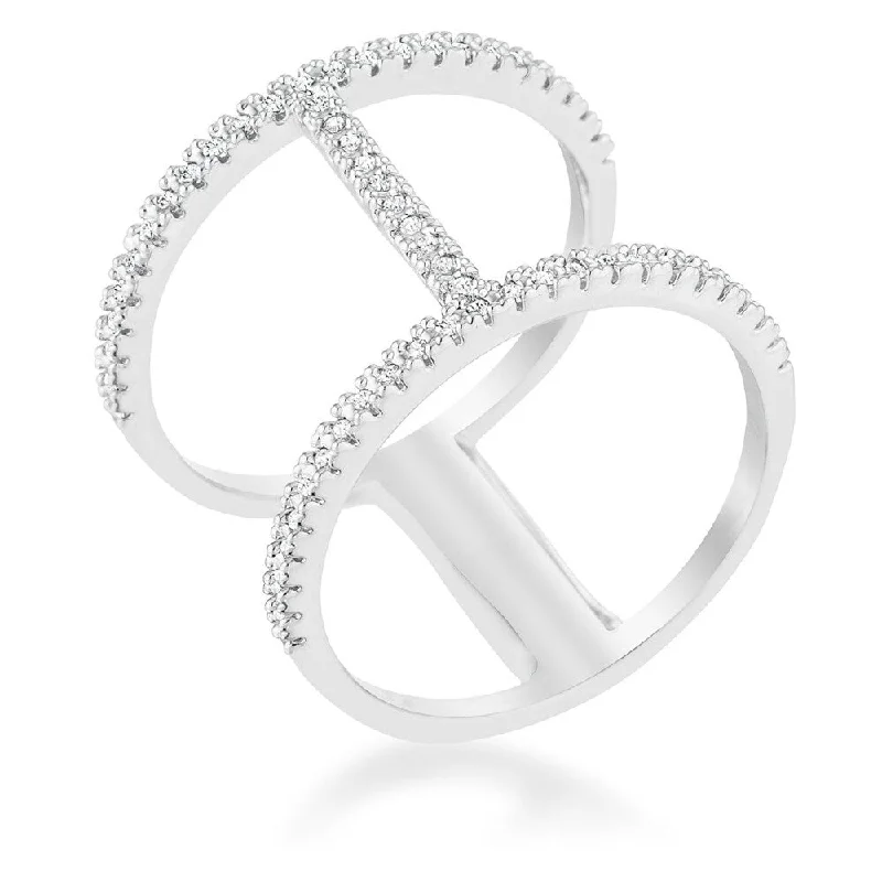 minimalist platinum necklaces-Christina 0.3ct CZ Rhodium Open Contemporary Wide Ring