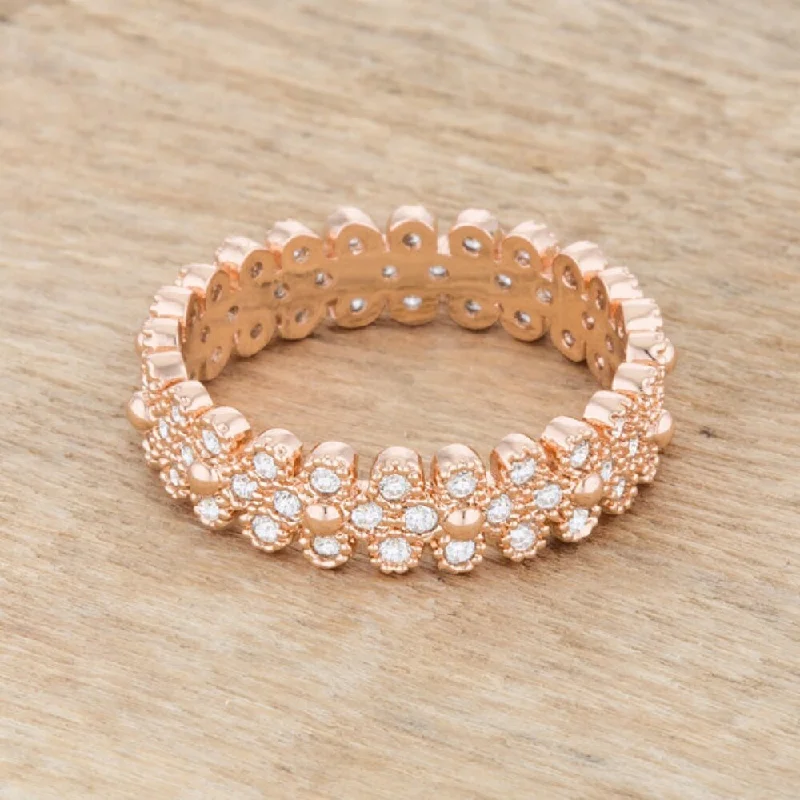 silver scalloped stud pendants-Clara 1ct CZ Rose Gold Textured Bezel Set Eternity Ring