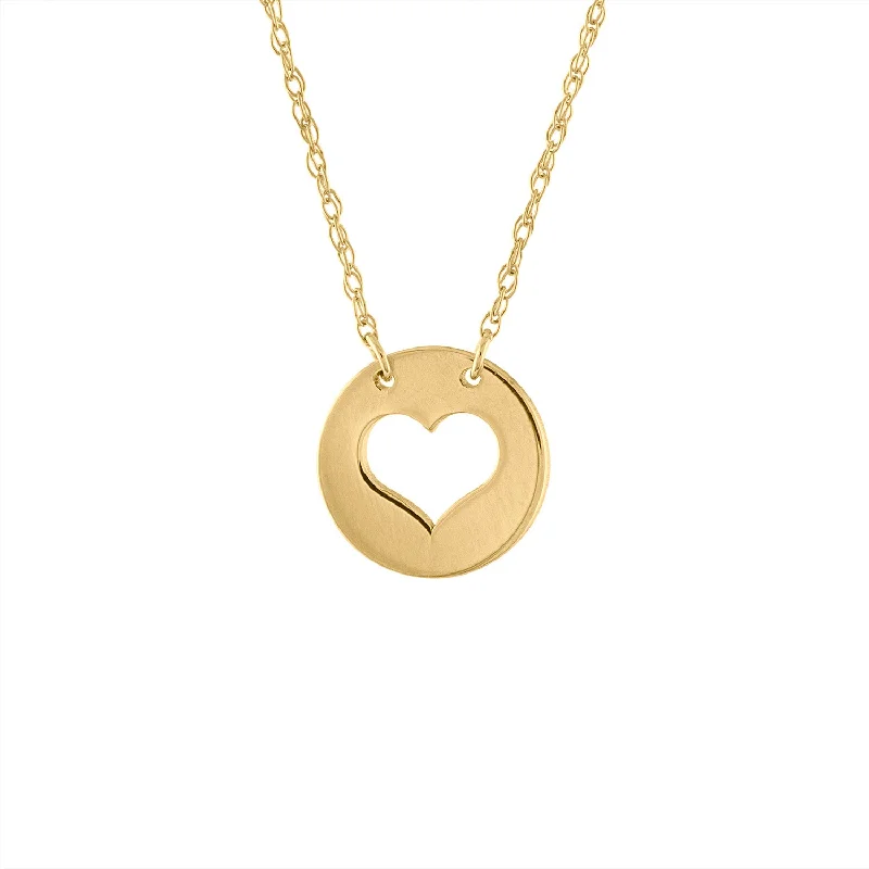 resin yellow citrine necklaces-14KT GOLD CUT OUT HEART DISK NECKLACE