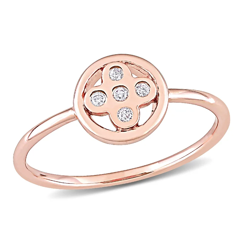 gold starburst drop pendants-Miadora 10k Rose Gold Diamond Accent Geometric Circular Flower Ring