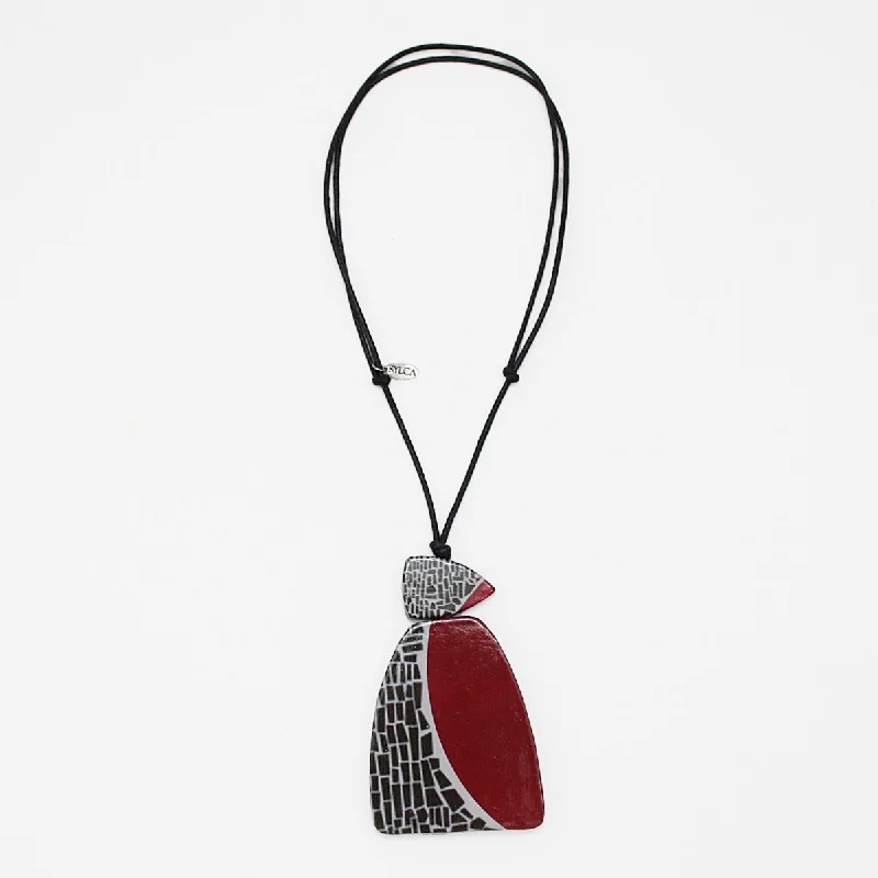 minimalist titanium necklaces-Red Geometric Decoupage Oakley Pendant