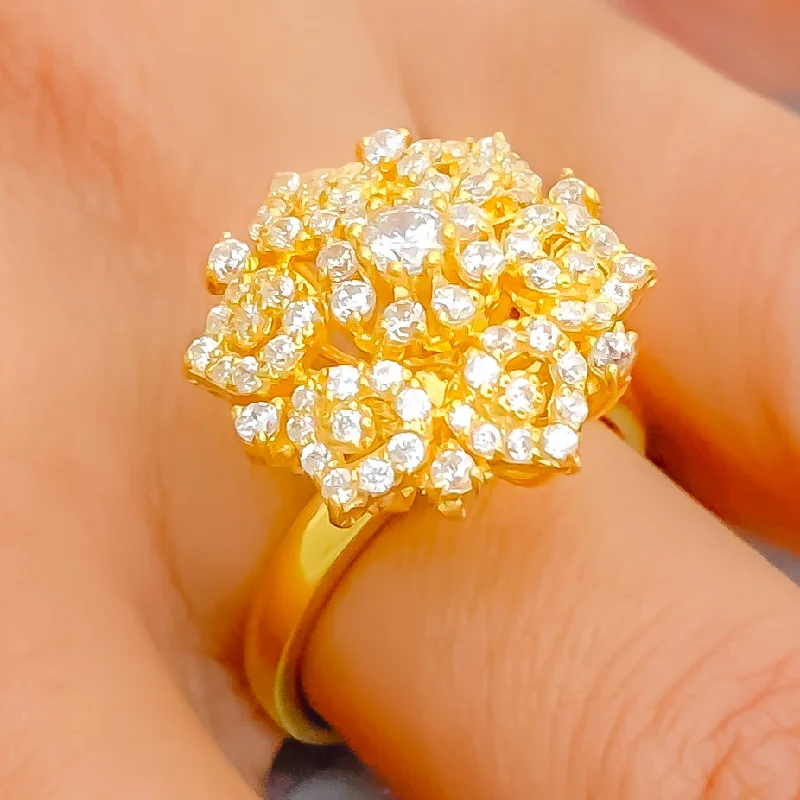 delicate yellow citrine bracelets-Striking Elegant 22k Gold CZ Statement Ring