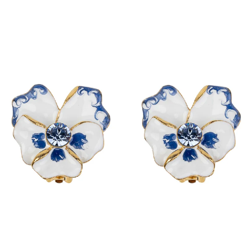 gothic white gold bracelets-Blue Flower Clip Earrings