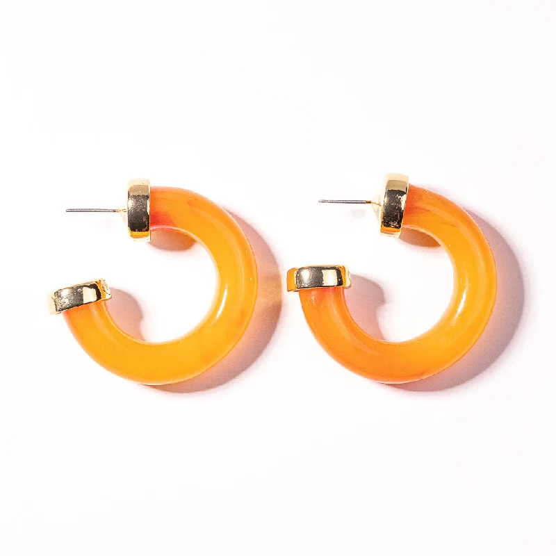 minimalist nickel drop chokers-Amber Resin Hoop Pierced Earring