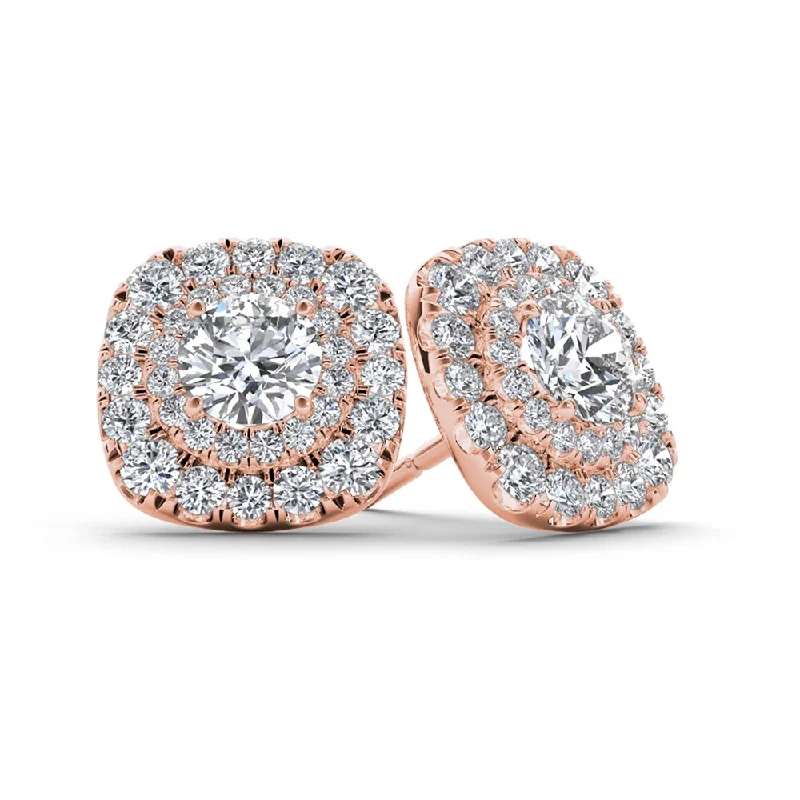 gold butterfly stud earrings-De Couer 10k Rose Gold 3/4ct TDW Diamond Halo Stud Earring - Pink