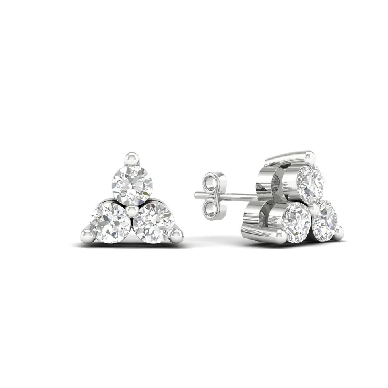 diamond curved stud earrings-De Couer 10k White Gold 1/6ct TDW Diamond Three Stone Stud Earrings