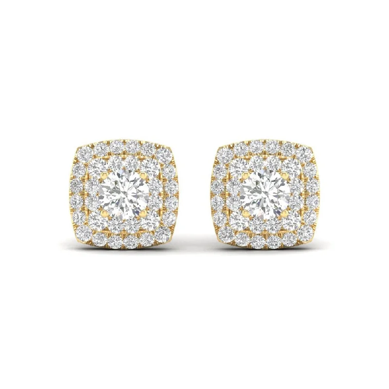 diamond butterfly drop earrings-De Couer IGI Certified 10k Yellow Gold 1/2ct TDW Diamond Halo Stud Earring