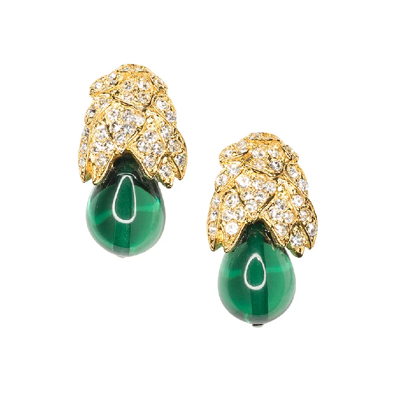 luxury red garnet studs-Emerald Drop Clip Earrings