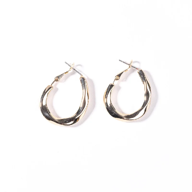 silver red garnet drop earrings-Gold Twist Post Hoop Earring