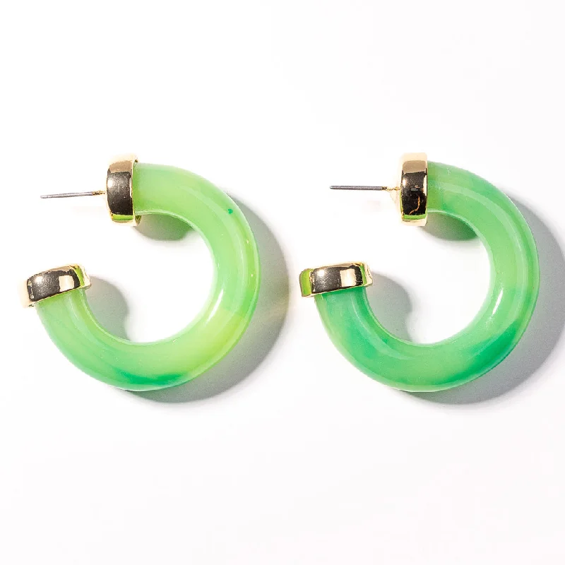 rainbow white jade necklaces-Jade Resin Hoop Pierced Earring