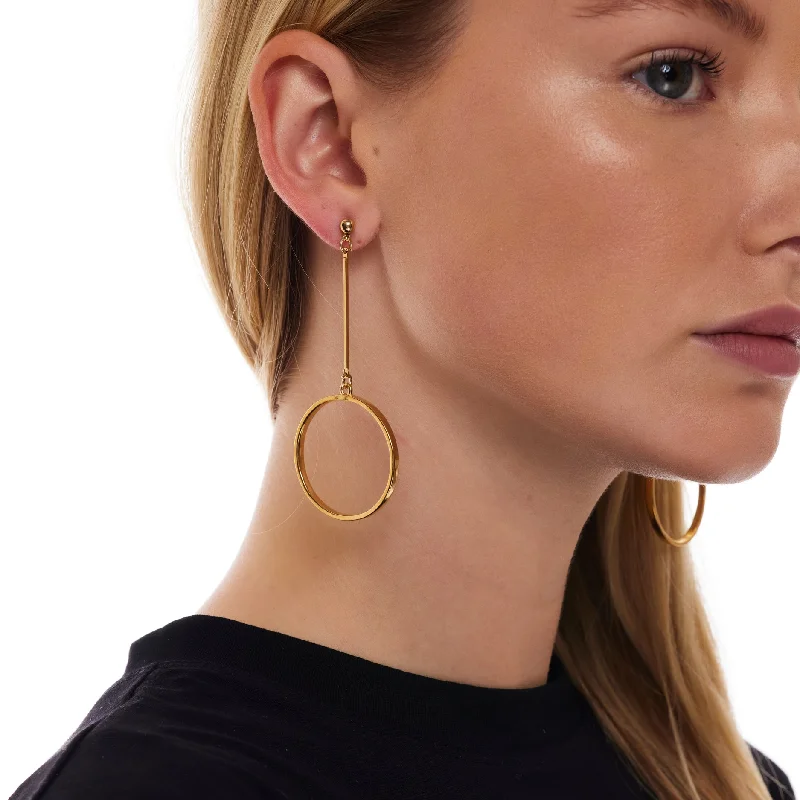 initial gold curved necklaces-Polished Gold Circle Drop Earring