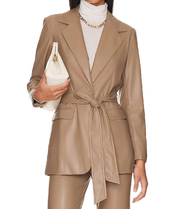 women’s skinny joggers-Bardot Faux Leather Belted Jacket In Taupe