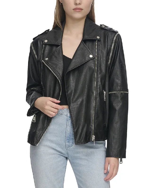 female chiffon-trim tops-DKNY Motto Jacket