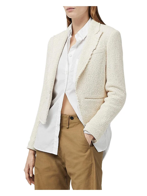 women’s mock-neck pullovers-Elle Womens Cotton Tweed Cropped Open-Front Blazer