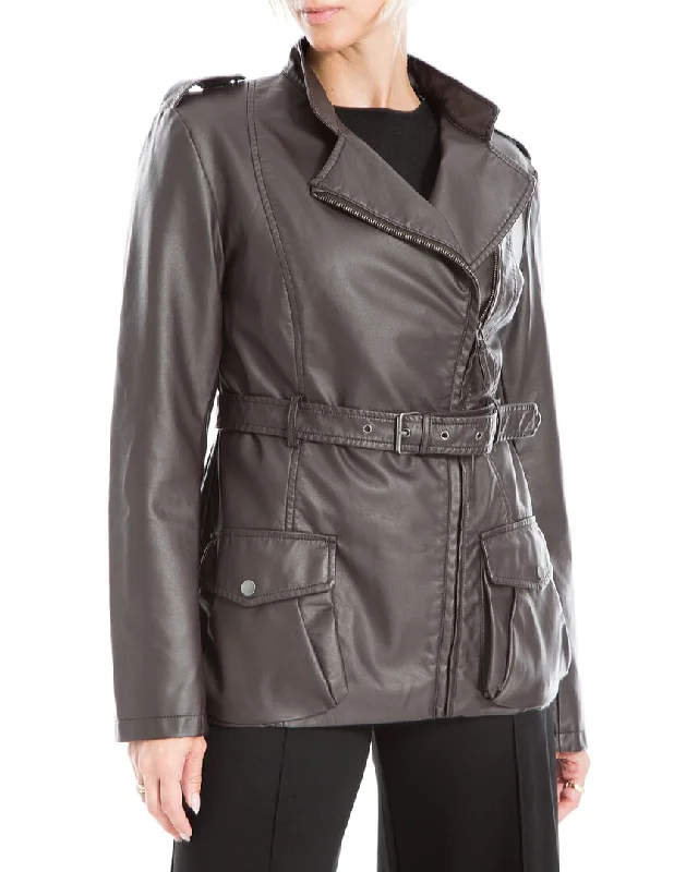 women’s scalloped tops-Max Studio Leatherette Jacket