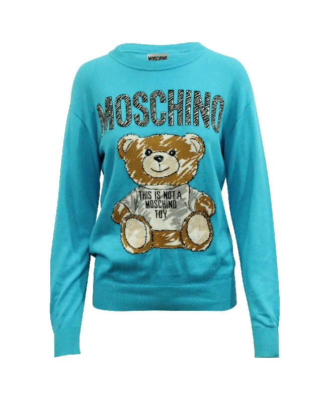 women’s striped blouses-Moschino Teddy Bear Sweatshirt in Blue Cotton