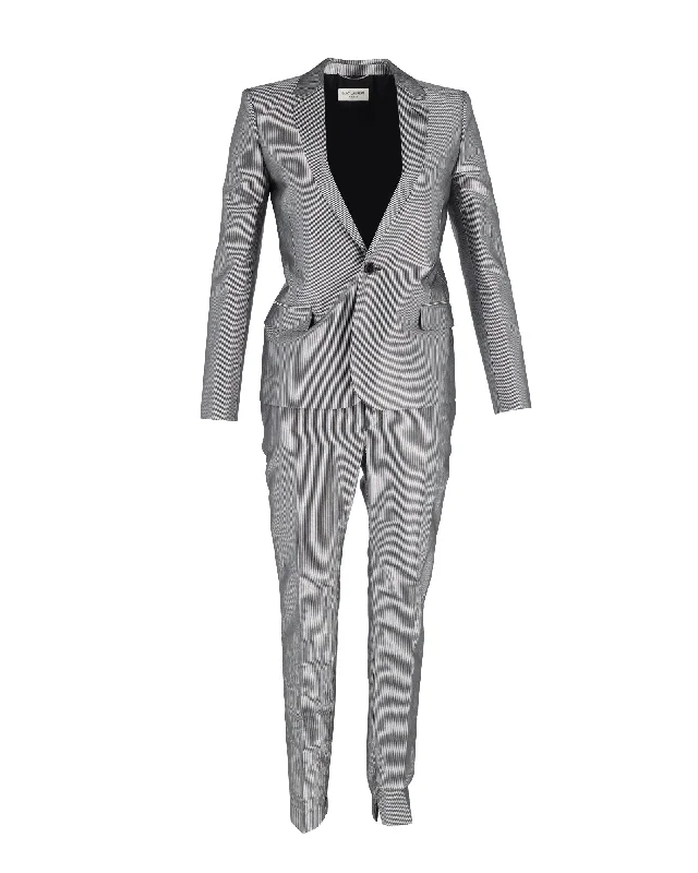 women’s kickboxing tees-Saint Laurent Pinstripe Suit Set in Silver Polyester