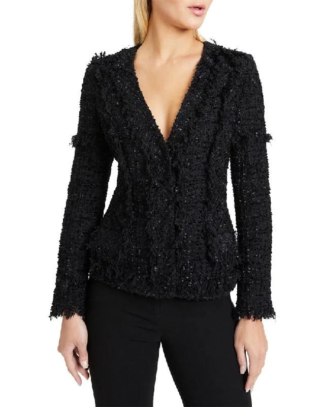 female satin-overlay blouses-Santorelli Estela Tweed Wool-Blend Jacket