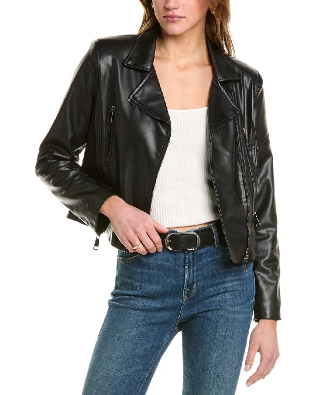 women’s enzyme-wash jeans-THEO The Label Hera V-Leather Zip Biker Jacket