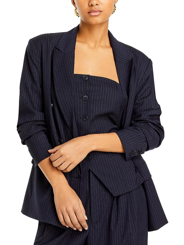 women’s madras skirts-Vesper Womens Pinstripe Suit Separate Double-Breasted Blazer